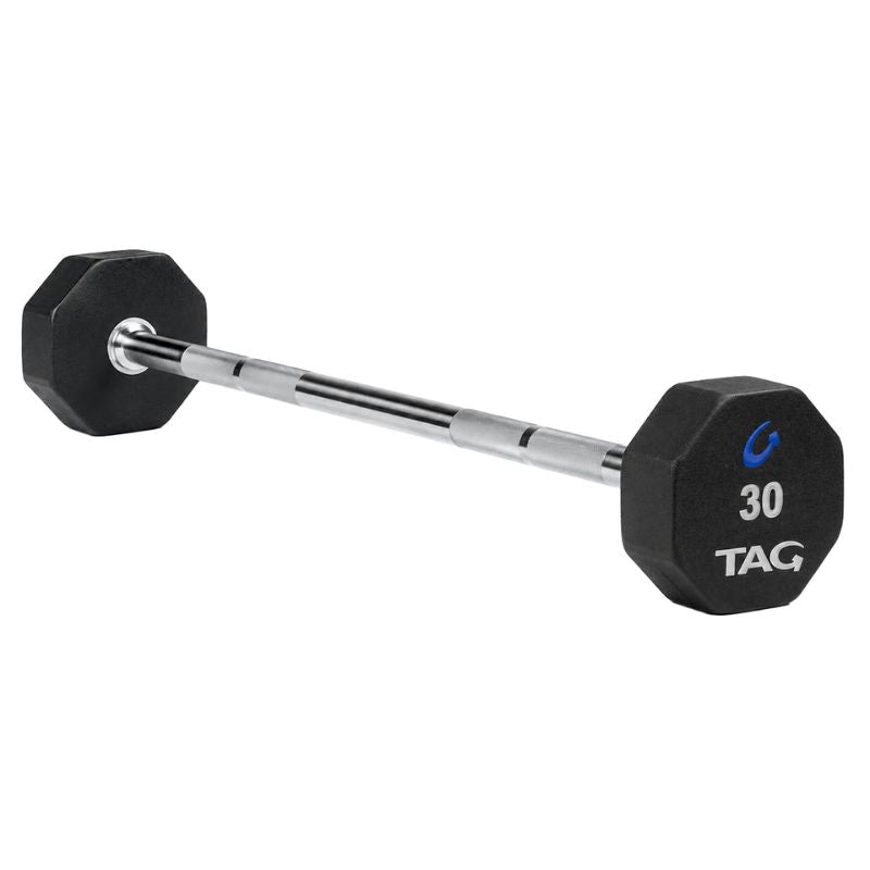 TAG Fitness 8-Sided Virgin Rubber Fixed Barbell with Straight Bar 30 lb