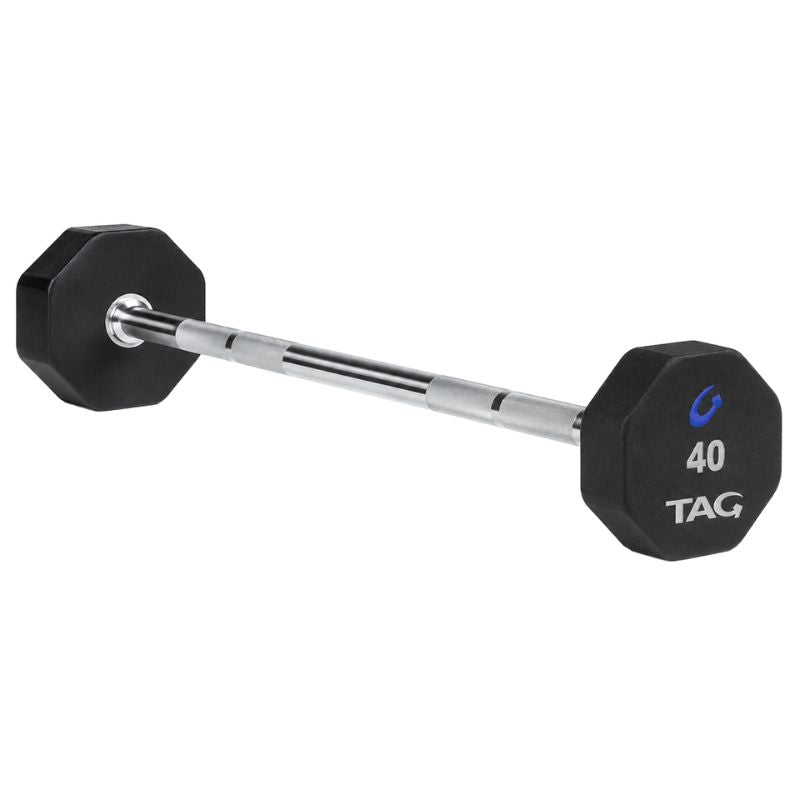 TAG Fitness 8-Sided Virgin Rubber Fixed Barbell with Straight Bar 40 lb