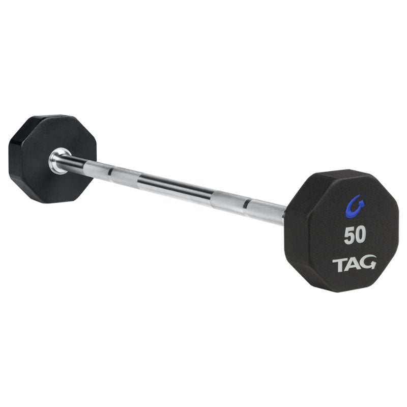 TAG Fitness 8-Sided Virgin Rubber Fixed Barbell with Straight Bar 50 lb