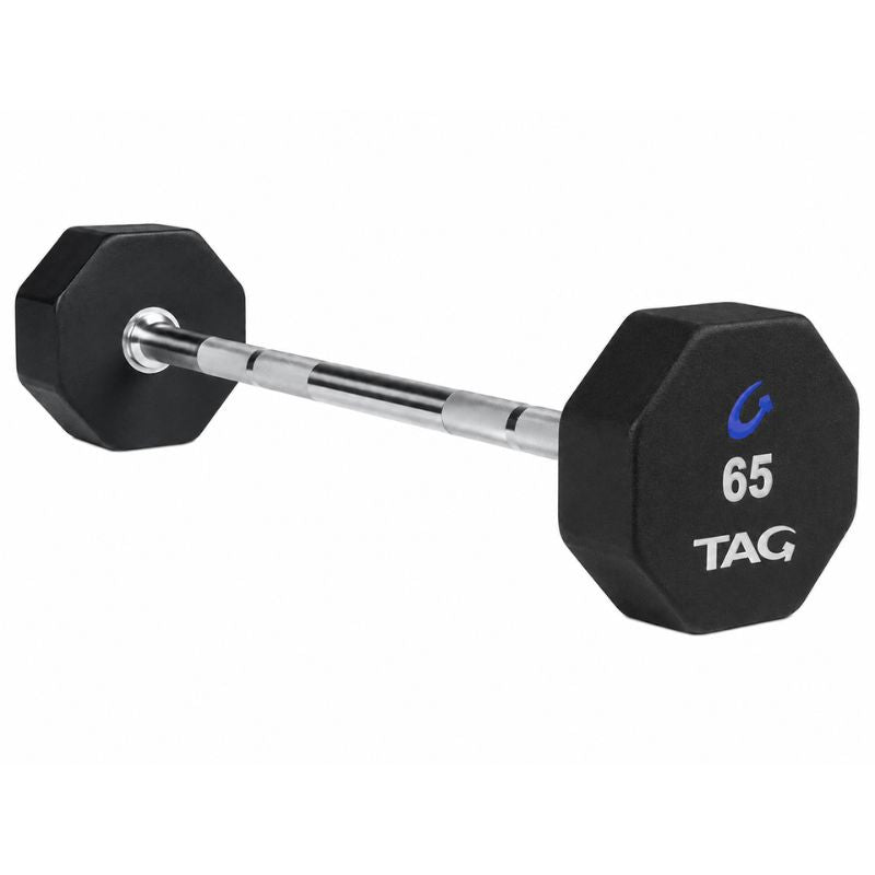 TAG Fitness 8-Sided Virgin Rubber Fixed Barbell with Straight Bar 65 lb