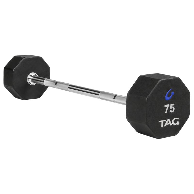 TAG Fitness 8-Sided Virgin Rubber Fixed Barbell with Straight Bar 75 lb
