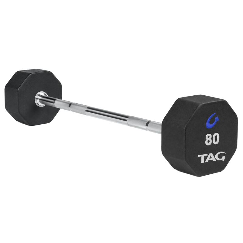 TAG Fitness 8-Sided Virgin Rubber Fixed Barbell with Straight Bar  80 lb