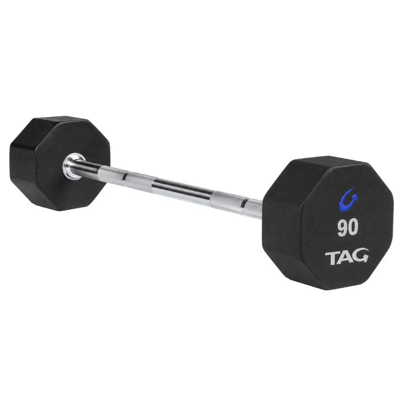 TAG Fitness 8-Sided Virgin Rubber Fixed Barbell with Straight Bar 90 lb