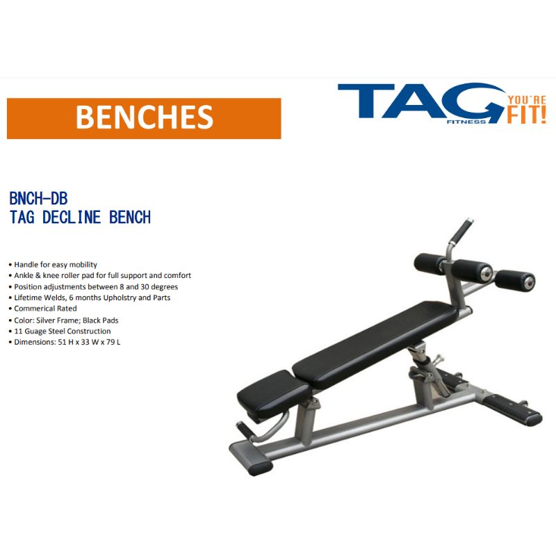 TAG Fitness Adjustable Decline Bench - Black Frame Specifications