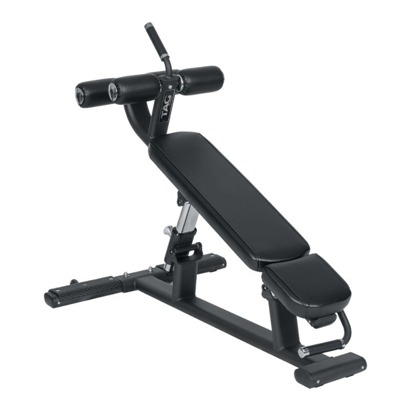 TAG Fitness Adjustable Decline Bench Angled View on a white background 