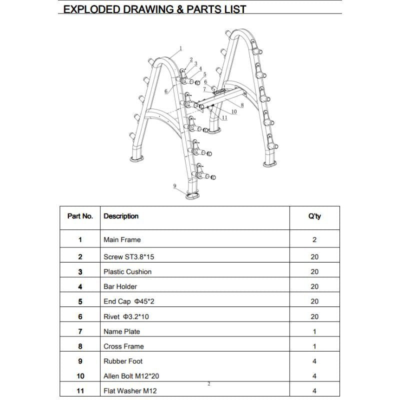 TAG Fitness Black Fixed Barbell Rack _ RCK-BBR-B Parts List