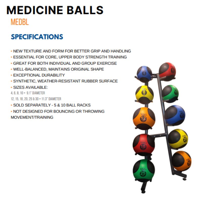 TAG Fitness Deluxe Medicine Ball - Rubber Medicine Ball Specifications