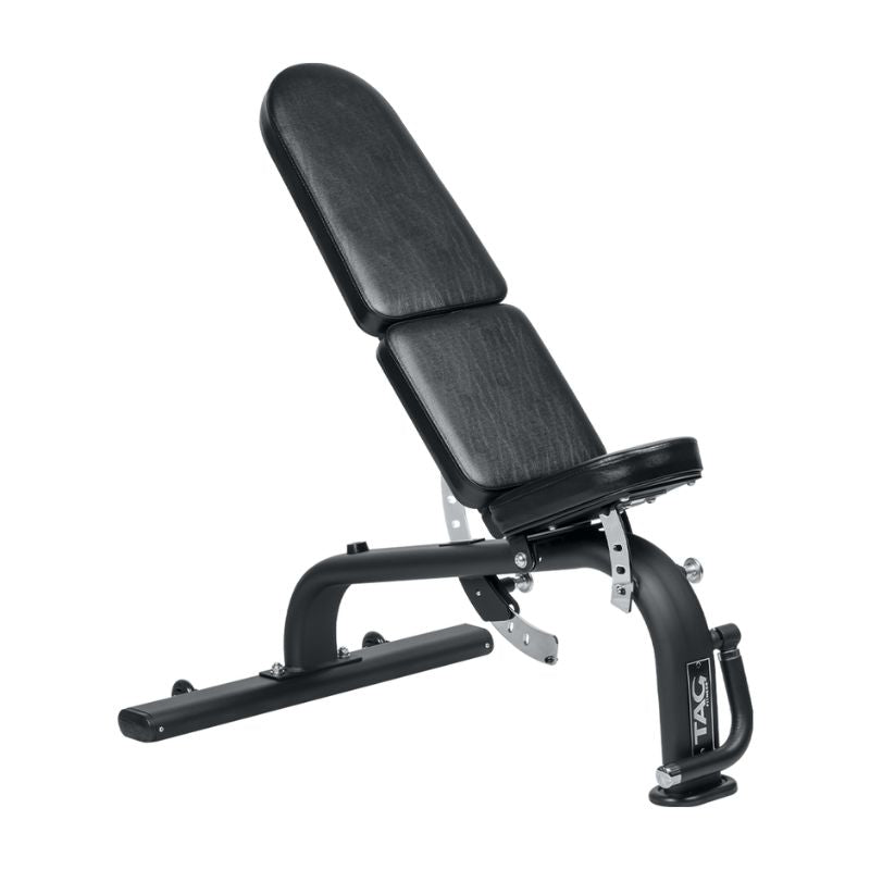 TAG Fitness Flat/Incline/Decline Bench - Black on a white background