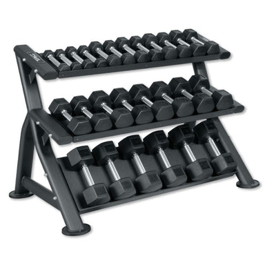 TAG Fitness HEX 3-Tier Dumbbell Rack (Holds 10 Pairs) with 5-50lb Set