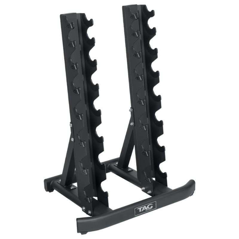 TAG Fitness Rubber Hex Dumbbell Set with Vertical Rack