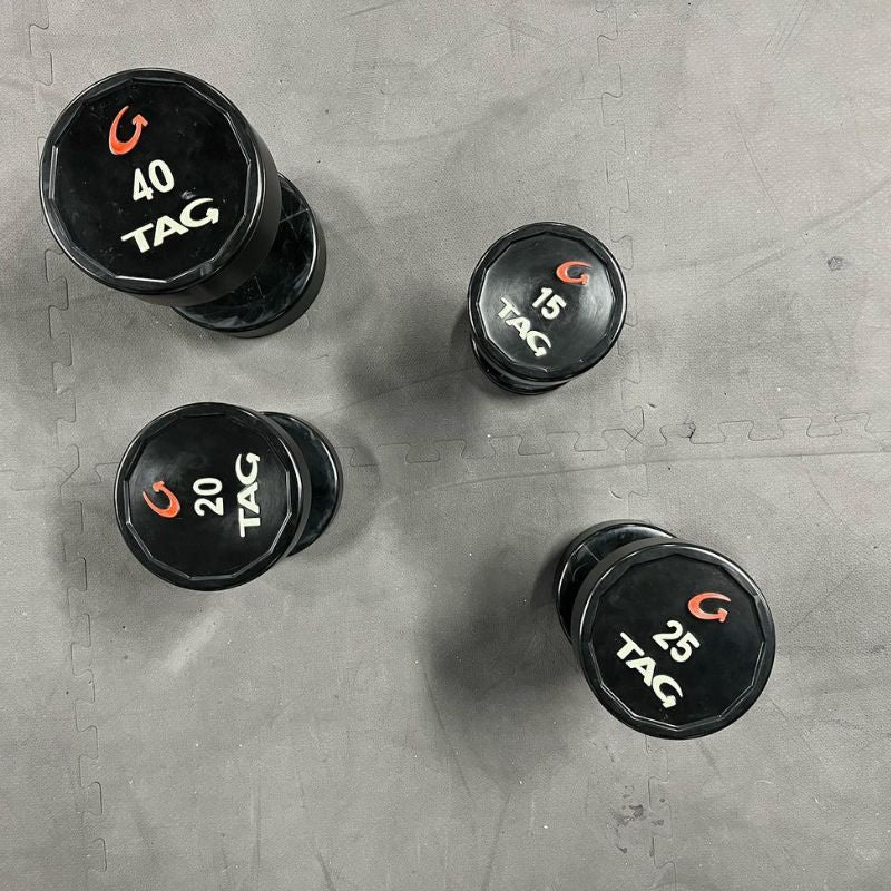 TAG Fitness Premium Ultrathane Dumbbell 40 lbs, 20 lbs, 15 lbs, 25 lbs in Gym Floor