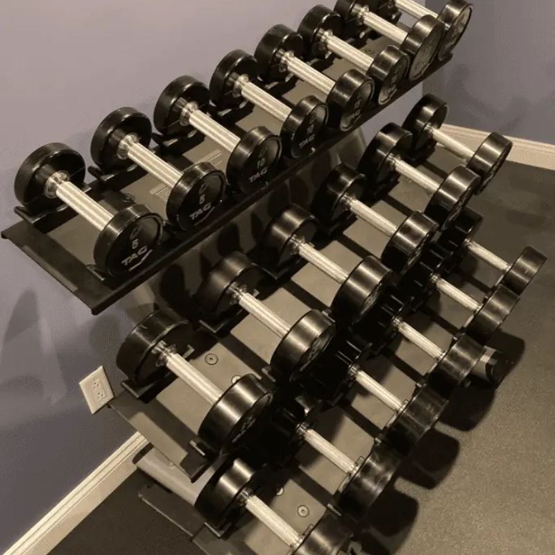 TAG Fitness Premium Ultrathane Dumbbell Set with Rack inside Gym