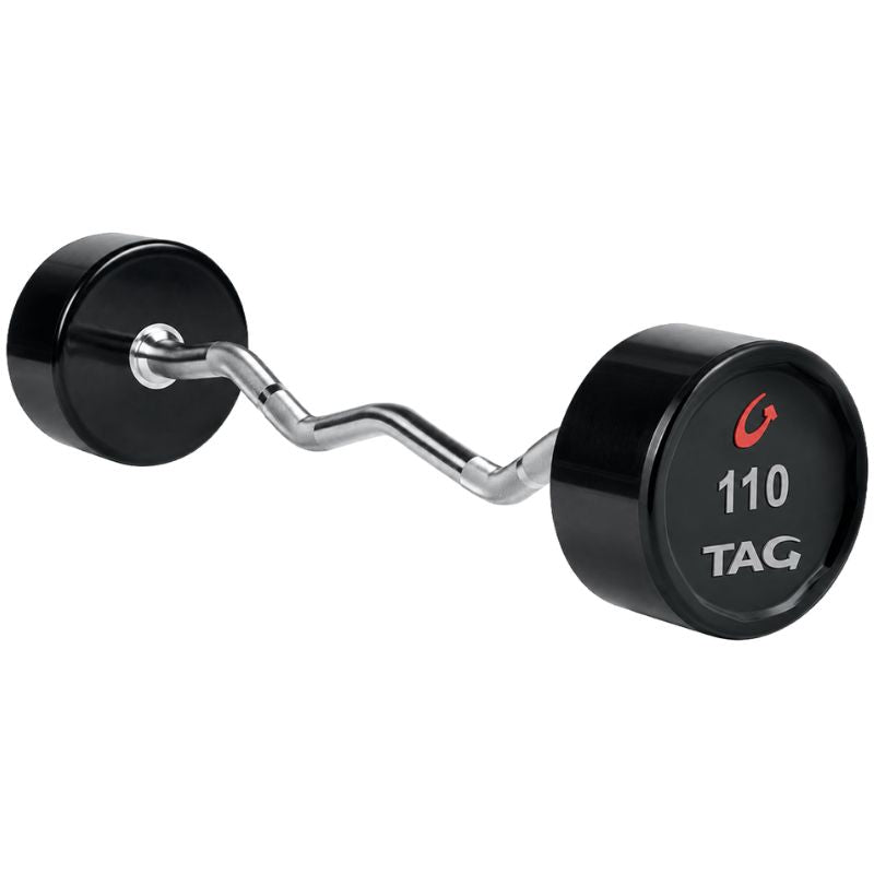 TAG Fitness Premium Ultrathane Fixed Barbell with EZ Curl handle 110 lb
