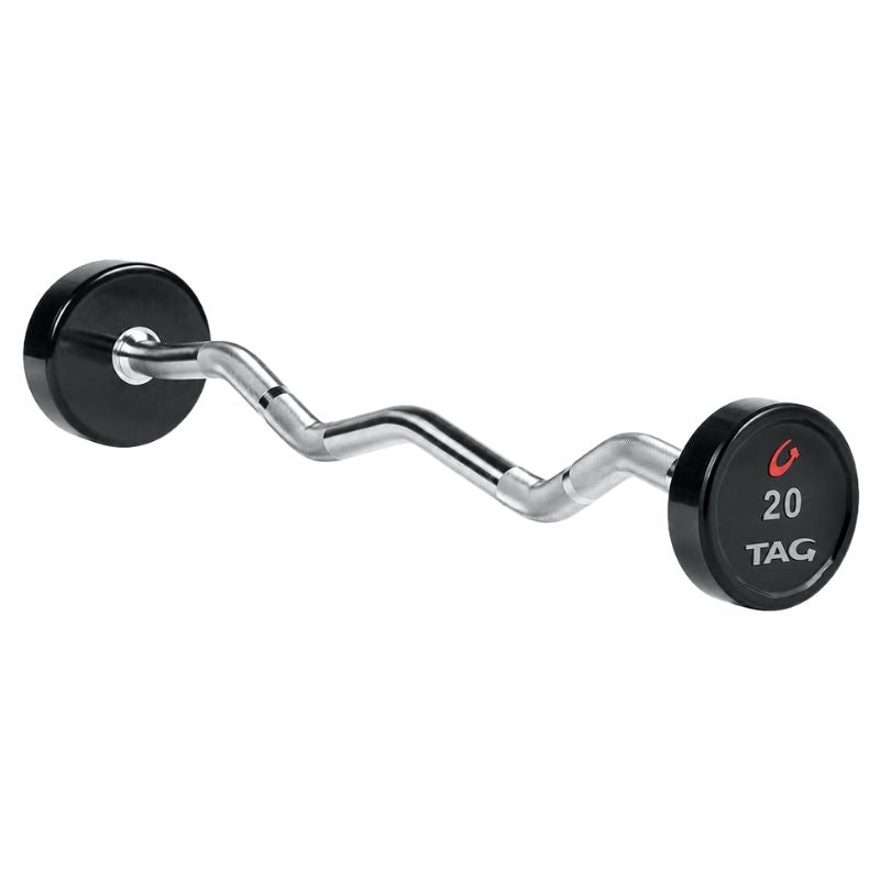 TAG Fitness Premium Ultrathane Fixed Barbell with EZ Curl handle  20  lb