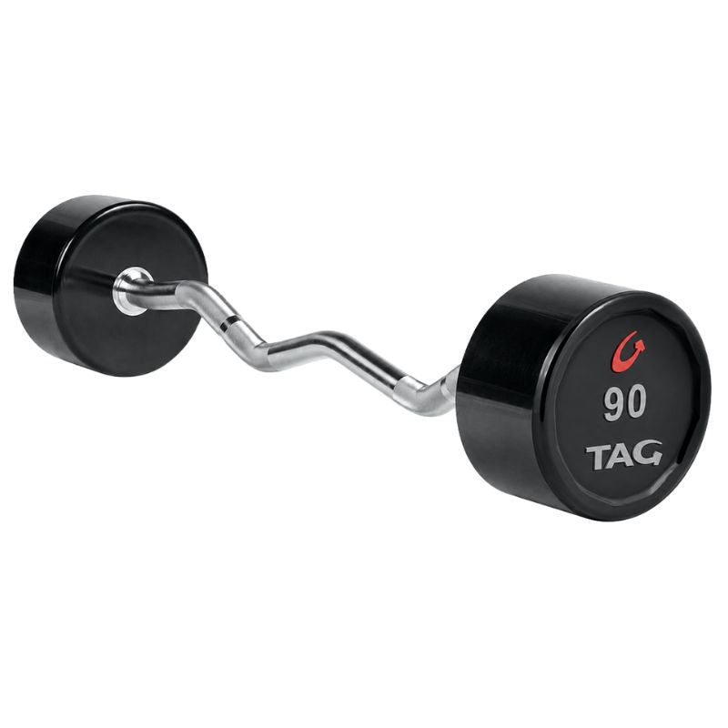 TAG Fitness Premium Ultrathane Fixed Barbell with EZ Curl handle 90 lb