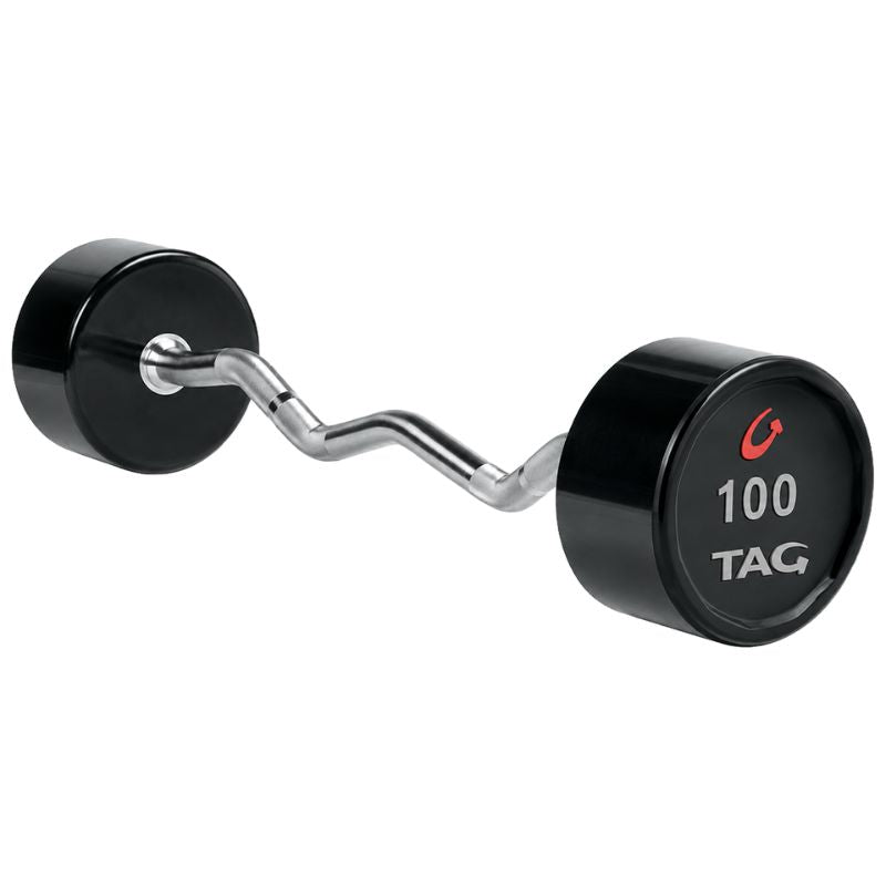 TAG Fitness Premium Urethane Fixed Barbell with EZ Curl handle 100 lb