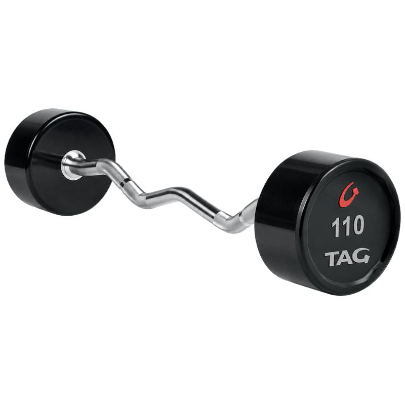TAG Fitness Premium Urethane Fixed Barbell with EZ Curl handle 110 lb