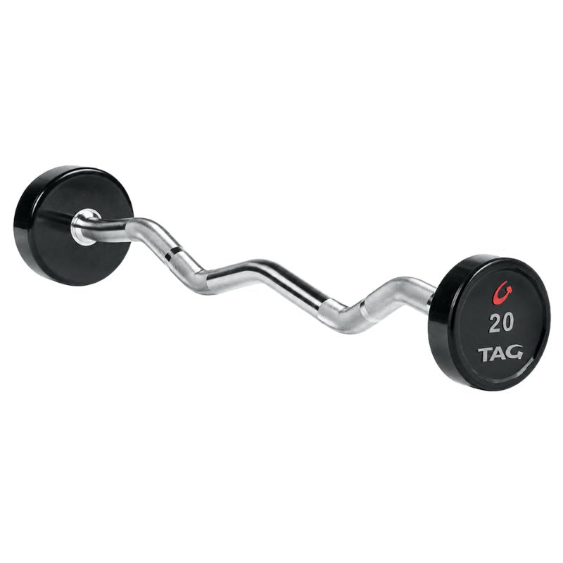 TAG Fitness Premium Urethane Fixed Barbell with EZ Curl handle 20 lb