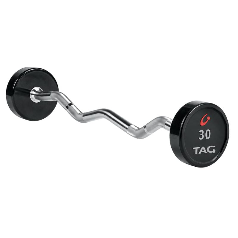 TAG Fitness Premium Urethane Fixed Barbell with EZ Curl handle 30 lb
