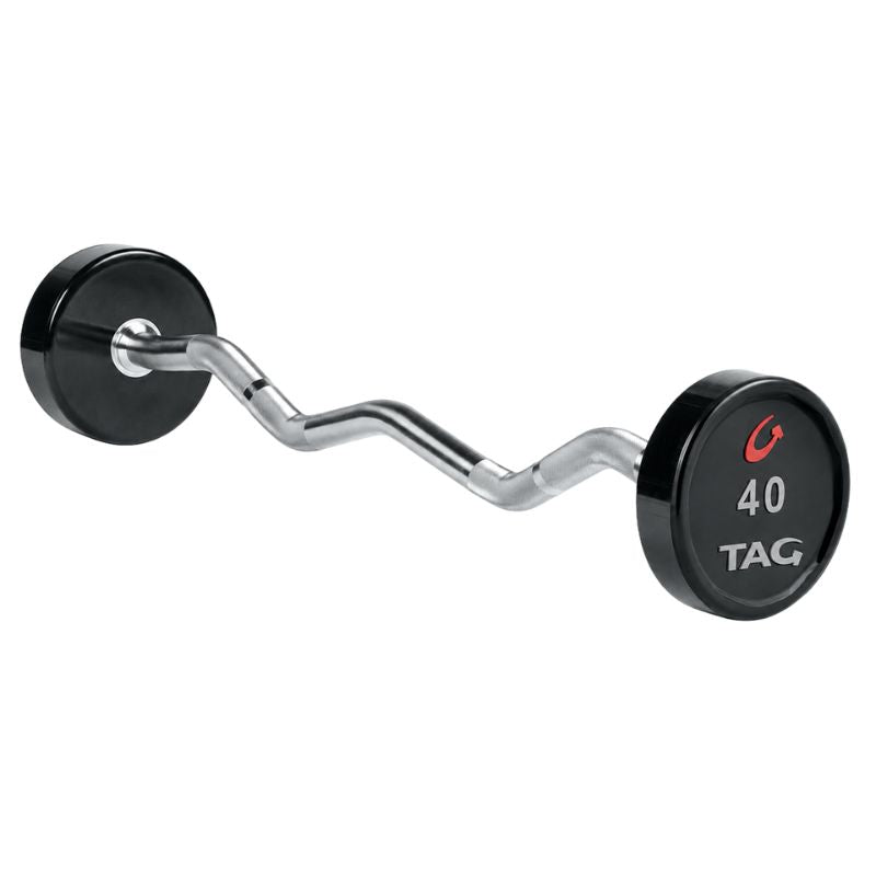 TAG Fitness Premium Urethane Fixed Barbell with EZ Curl handle 40 lb