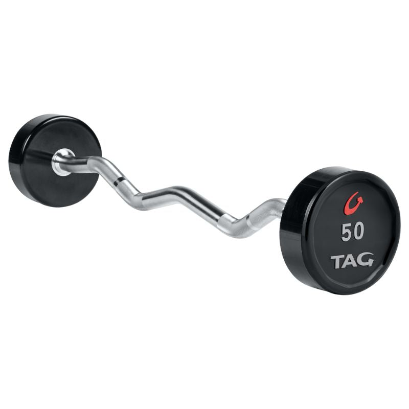 TAG Fitness Premium Urethane Fixed Barbell with EZ Curl handle 50 lb