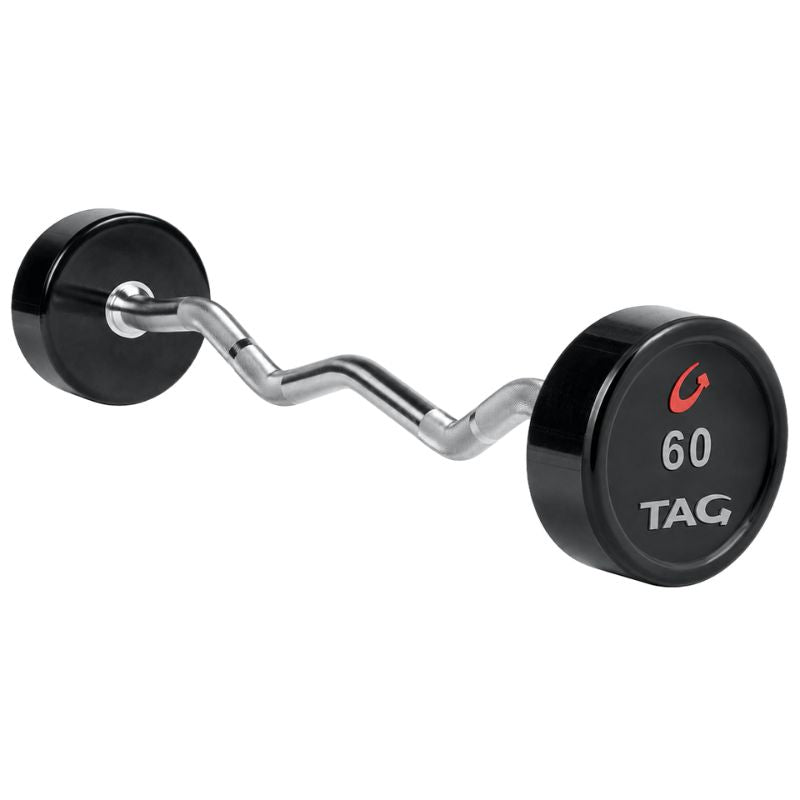 TAG Fitness Premium Urethane Fixed Barbell with EZ Curl handle 60 lb