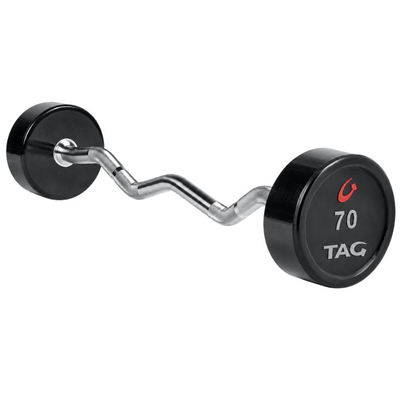 TAG Fitness Premium Urethane Fixed Barbell with EZ Curl handle 70 lb