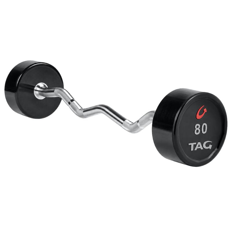 TAG Fitness Premium Urethane Fixed Barbell with EZ Curl handle 80 lb