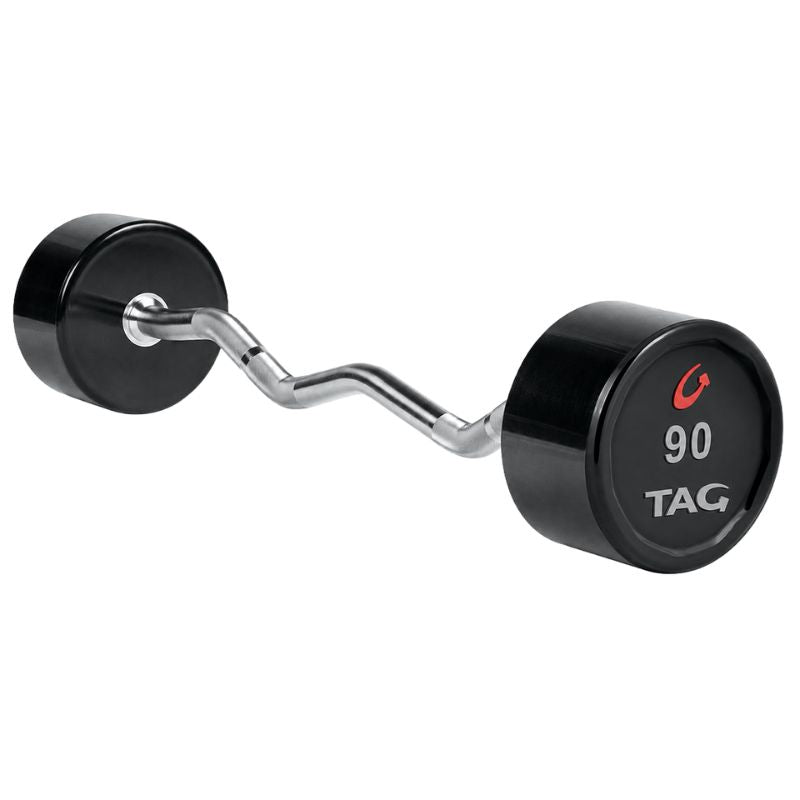 TAG Fitness Premium Urethane Fixed Barbell with EZ Curl handle 90 lb