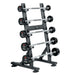 TAG Fitness Premium Urethane Fixed Straight Barbell Set with Rack (5 Bars) on a white background
