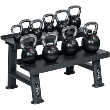 TAG Fitness Rubber Coated Kettlebell Set with 2 Tier Rack