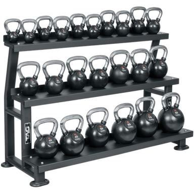 TAG Fitness Rubber Coated Kettlebell Set with 3  Tier Rack