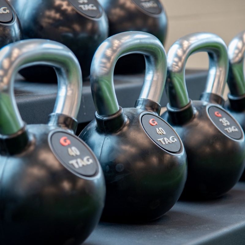 TAG Fitness Rubber Encased Kettlebell with Chemical Chrome Handle a Pair of 40 lbs and single 35 lbs