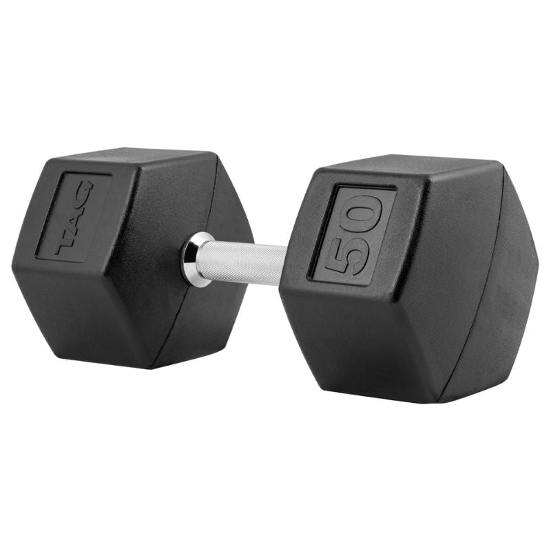 TAG Fitness Rubber Hex Dumbbell 50 lb Rubber Hex Dumbbell