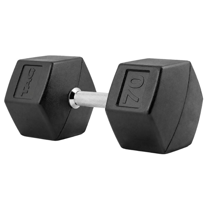 TAG Fitness Rubber Hex Dumbbell 70 lb