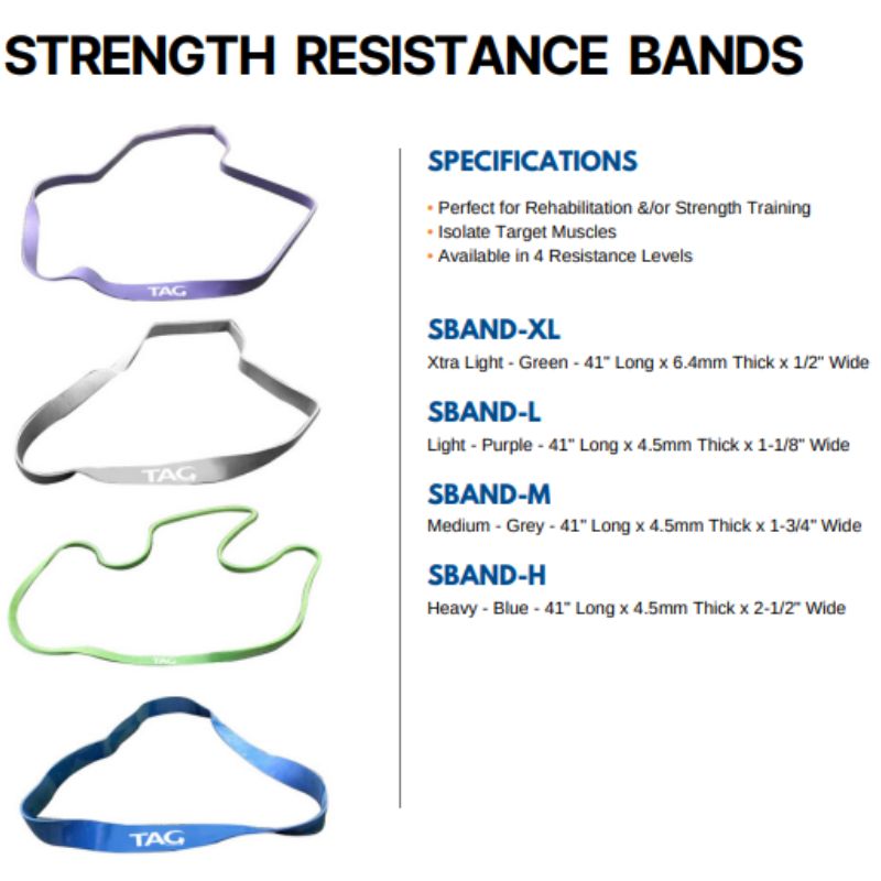 TAG Fitness Strength Bands Specifications and Dimensions