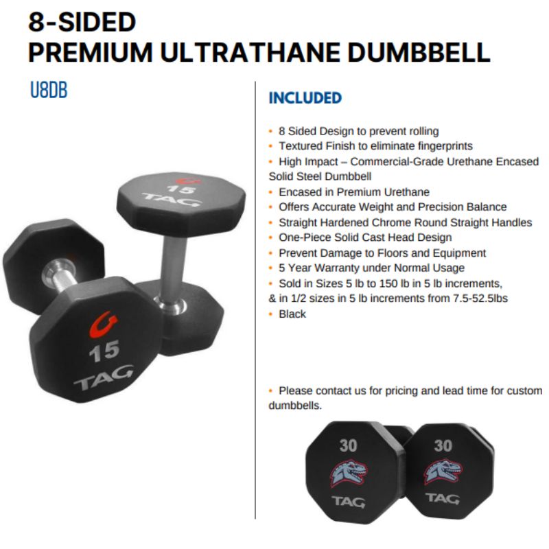 TAG Fitness U8DB 8 Sided Premium Ultrathane Dumbbell Features and Details