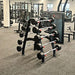 TKO 20-110lb rubber Straight barbells w_ 10 set rack inside gym