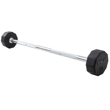 TKO 40lb rubber Straight barbells on a white background