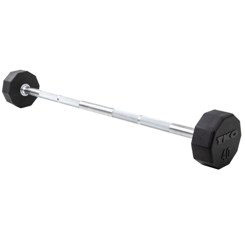 TKO 40lb rubber Straight barbells on a white background