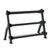 TKO Straight Handle Rubber Hex Dumbbell Set 3 Tier Universal Rack Back View