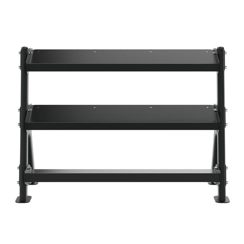 TKO Straight Handle Rubber Hex Dumbbell Set 3 Tier Universal Rack Front View