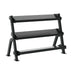 TKO Straight Handle Rubber Hex Dumbbell Set 3 Tier Universal Rack Side View