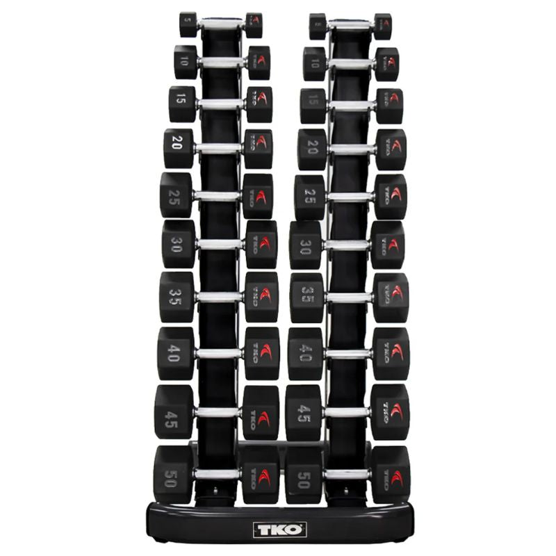 TKO Strength 10 Pair Vertical Dumbbell Rack - 840VDR10-BK With Urethane Dumbbell Set