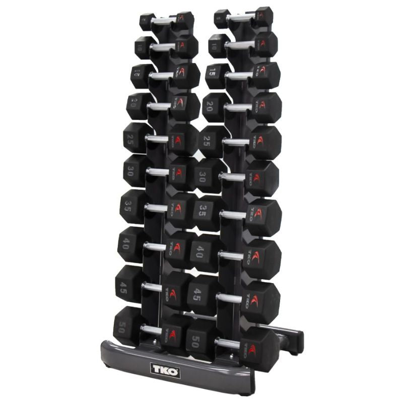 TKO Strength 10 Pair Vertical Dumbbell Rack - 840VDR10-BK with Urethane Dumbbells