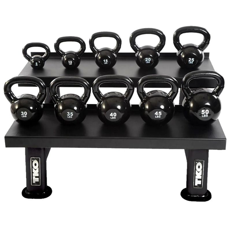 TKO Strength 2-Tier Kettlebell Rack - 859KR-BK with Black Kettlebells
