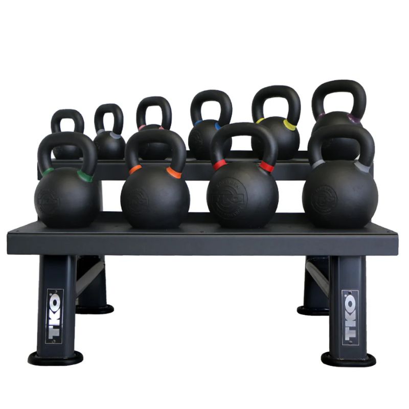 TKO Strength 2-Tier Kettlebell Rack - 859KR-BK with Kettlebells