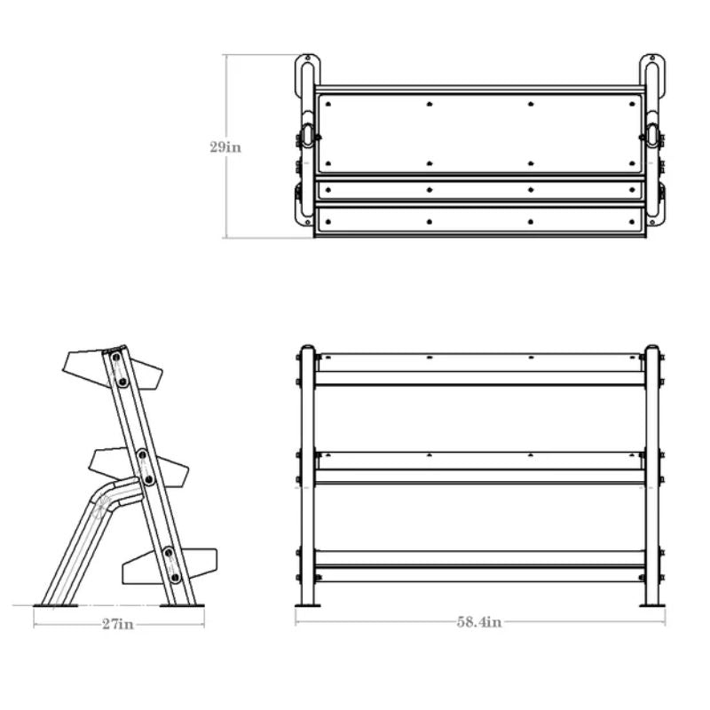 TKO Strength 3-Tier Adjustable Tray Rack - 892DKR Dimensions