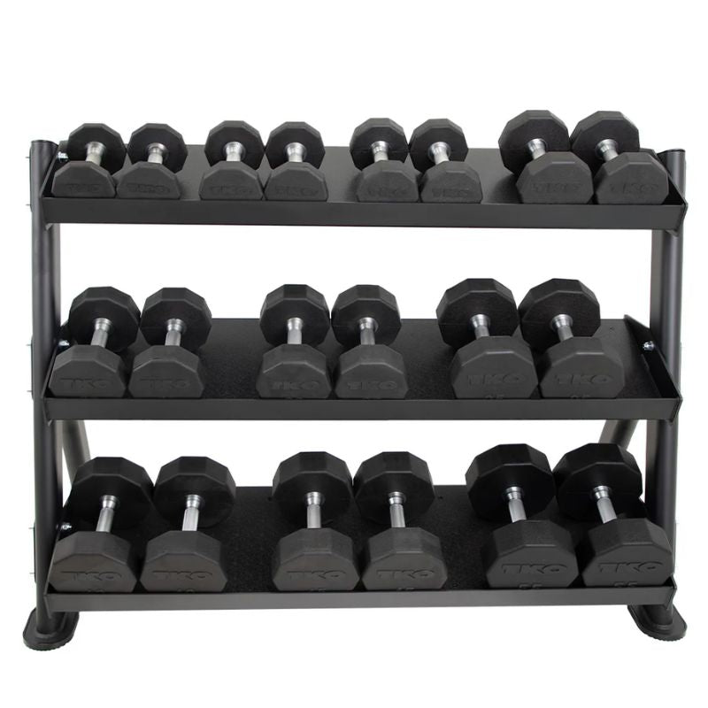 TKO Strength 3-Tier Adjustable Tray Rack - 892DKR with Dumbbells set