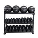 TKO Strength 3-Tier Adjustable Tray Rack - 892DKR with Wall Balls and Dumbbells